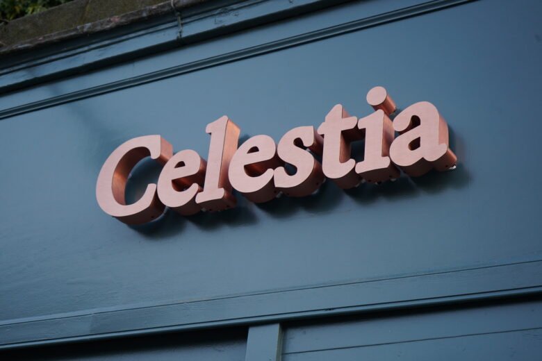 Celestia Edinburgh's elegant restaurant sign at the entrance of our luxury Indian dining establishment